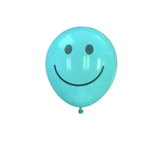 Blue Smiley Face Latex Balloon